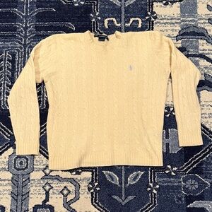 Ralph Lauren Pale Yellow Cable Knit Crewneck Sweater